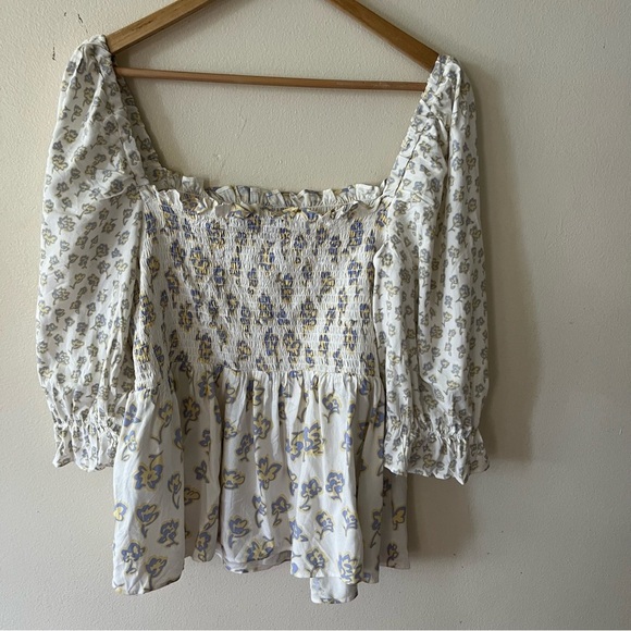 French Connection Square Neck Smock Top XL Floral Prairie Boho Western Flirty - Picture 5 of 12